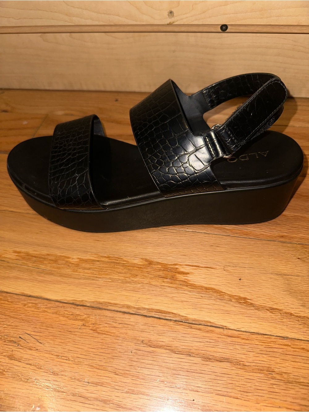 ALDO Black Croc-Embossed Platform Slingback Sandal